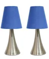 Creekwood Home 11.42" Metal Chic And Contemporary Duo Mini Touch Table Lamp Set In Brushed Nickel,blue