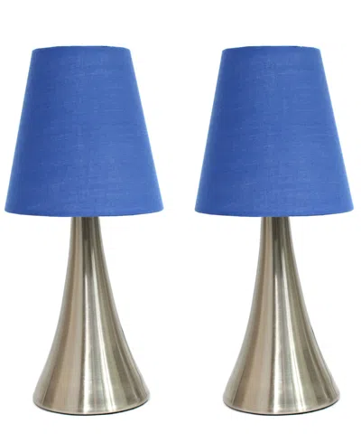 Creekwood Home 11.42" Metal Chic And Contemporary Duo Mini Touch Table Lamp Set In Brushed Nickel,blue