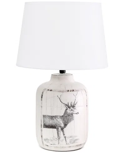 Creekwood Home 17.8" Ceramic Vintage Farmhouse Accent Table Lamp In White Wash