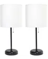 Creekwood Home 19.5" Metal Oslo Contemporary Bedside Duo Table Lamp Set In Black Base,white Shade