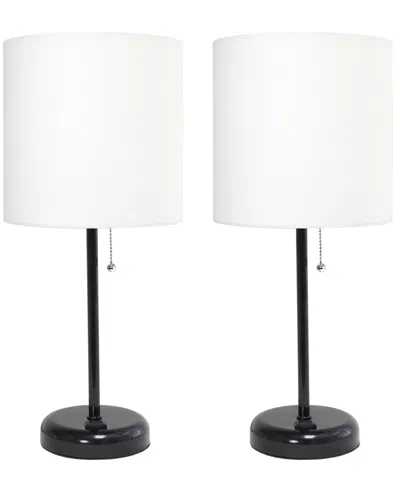 Creekwood Home 19.5" Metal Oslo Contemporary Bedside Duo Table Lamp Set In Black Base,white Shade