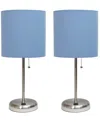 Creekwood Home 19.5" Metal Oslo Contemporary Bedside Duo Table Lamp Set In Brushed Stee,blue Shade