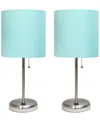 Creekwood Home 19.5" Metal Oslo Contemporary Bedside Duo Table Lamp Set In Brushed Steel,aqua Shade