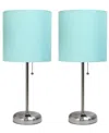 Creekwood Home 19.5" Metal Oslo Contemporary Bedside Duo Table Lamp Set In Brushed Steel,aqua Shade