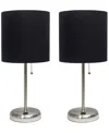 Creekwood Home 19.5" Metal Oslo Contemporary Bedside Duo Table Lamp Set In Brushed Steel,black Shade