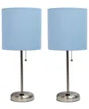 Creekwood Home 19.5" Metal Oslo Contemporary Bedside Duo Table Lamp Set In Brushed Steel,blue Shade