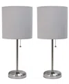 Creekwood Home 19.5" Metal Oslo Contemporary Bedside Duo Table Lamp Set In Brushed Steel,gray Shade