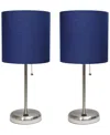 Creekwood Home 19.5" Metal Oslo Contemporary Bedside Duo Table Lamp Set In Brushed Steel,navy Blue Shade