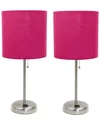 Creekwood Home 19.5" Metal Oslo Contemporary Bedside Duo Table Lamp Set In Brushed Steel,pink Shade