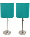 Creekwood Home 19.5" Metal Oslo Contemporary Bedside Duo Table Lamp Set In Brushed Steel,teal Shade