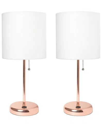 Creekwood Home 19.5" Metal Oslo Contemporary Bedside Duo Table Lamp Set In Rose Gold,white Shade