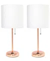 Creekwood Home 19.5" Metal Oslo Contemporary Bedside Duo Table Lamp Set In Rose Gold,white Shade