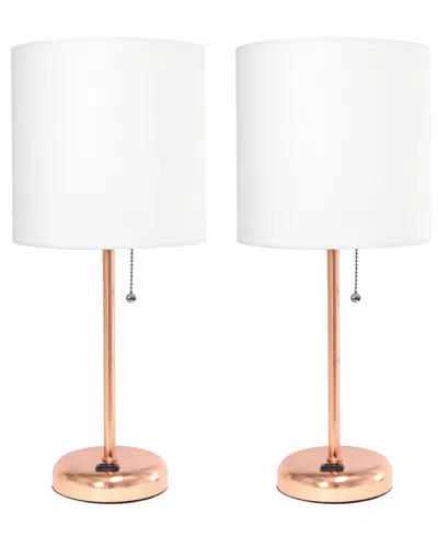 Creekwood Home 19.5" Metal Oslo Contemporary Bedside Duo Table Lamp Set In Rose Gold,white Shade