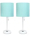 Creekwood Home 19.5" Metal Oslo Contemporary Bedside Duo Table Lamp Set In White Base,aqua Shade