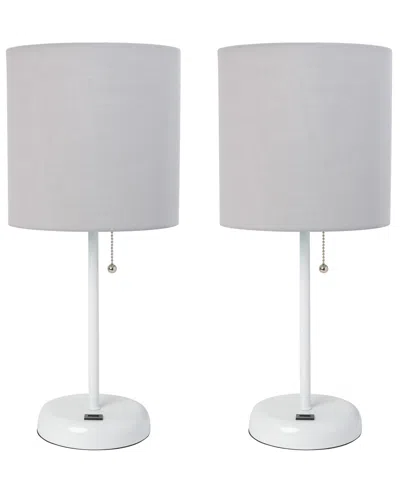 Creekwood Home 19.5" Metal Oslo Contemporary Bedside Duo Table Lamp Set In White Base,gray Shade
