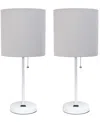 Creekwood Home 19.5" Metal Oslo Contemporary Bedside Duo Table Lamp Set In White Base,gray Shade