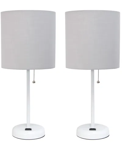 Creekwood Home 19.5" Metal Oslo Contemporary Bedside Duo Table Lamp Set In White Base,gray Shade