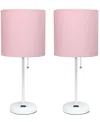 Creekwood Home 19.5" Metal Oslo Contemporary Bedside Duo Table Lamp Set In White Base,light Pink Shade