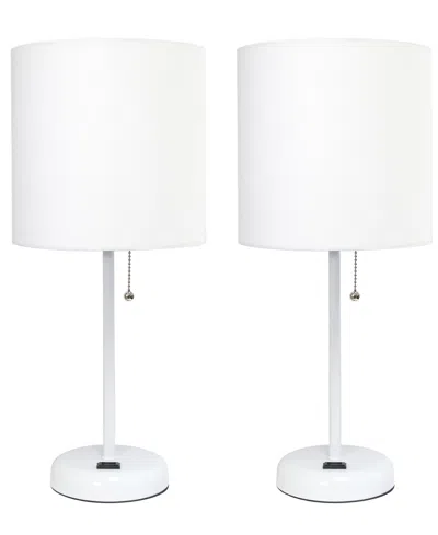 Creekwood Home 19.5" Metal Oslo Contemporary Bedside Duo Table Lamp Set In White Base,white Shade