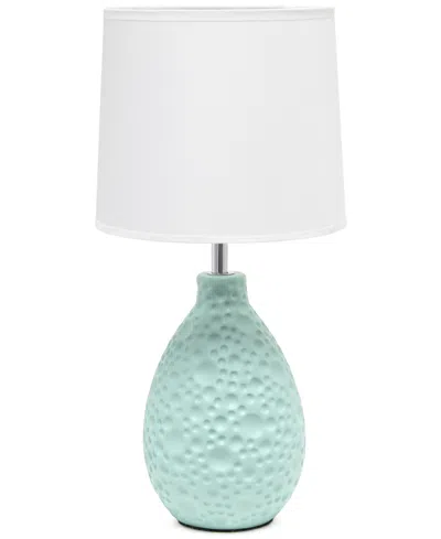 Creekwood Home Essentix 14.17" Traditional Ceramic Textured Thumbprint Tear Drop Shaped Table Desk Lamp In Blue