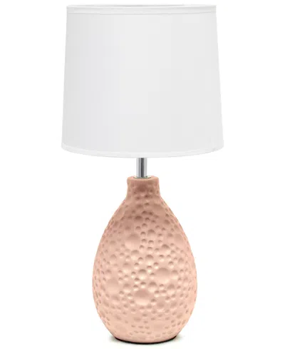 Creekwood Home Essentix 14.17" Traditional Ceramic Textured Thumbprint Tear Drop Shaped Table Desk Lamp In Pink