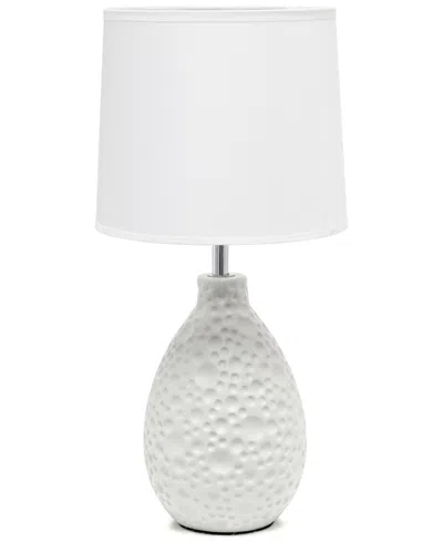 Creekwood Home Essentix 14.17" Traditional Ceramic Textured Thumbprint Tear Drop Shaped Table Desk Lamp In White