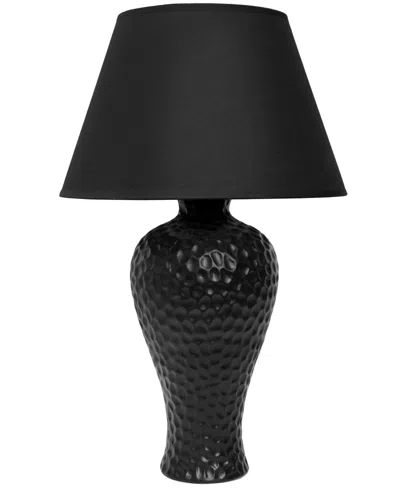 Creekwood Home Essentix 20.08" Traditional Ceramic Textured Imprint Winding Table Desk Lamp With Empire Fabric Shad In Black