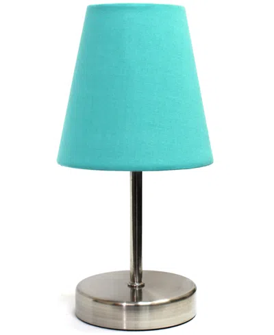 Creekwood Home Nauru 10.5" Traditional Petite Metal Stick Bedside Table Desk Lamp With Fabric Empire Shade In Sand Nickel,blue