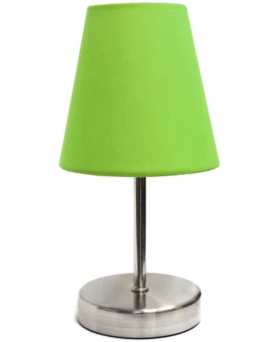 Creekwood Home Nauru 10.5" Traditional Petite Metal Stick Bedside Table Desk Lamp With Fabric Empire Shade In Sand Nickel,green