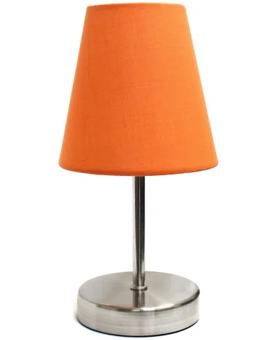 Creekwood Home Nauru 10.5" Traditional Petite Metal Stick Bedside Table Desk Lamp With Fabric Empire Shade In Sand Nickel,orange