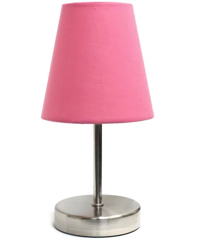 Creekwood Home Nauru 10.5" Traditional Petite Metal Stick Bedside Table Desk Lamp With Fabric Empire Shade In Sand Nickel,pink