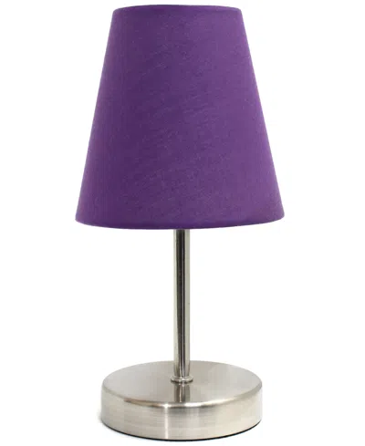 Creekwood Home Nauru 10.5" Traditional Petite Metal Stick Bedside Table Desk Lamp With Fabric Empire Shade In Sand Nickel,purple