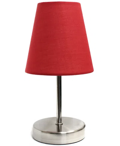 Creekwood Home Nauru 10.5" Traditional Petite Metal Stick Bedside Table Desk Lamp With Fabric Empire Shade In Sand Nickel,red