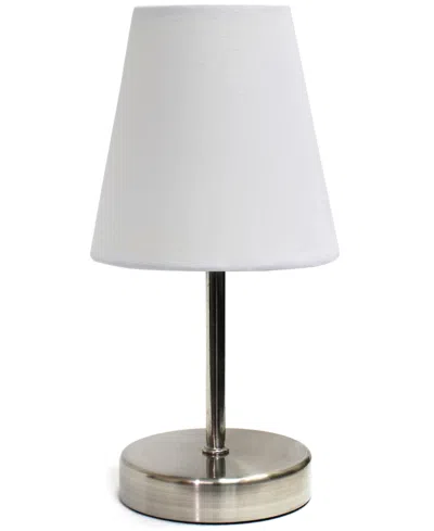 Creekwood Home Nauru 10.5" Traditional Petite Metal Stick Bedside Table Desk Lamp With Fabric Empire Shade In Sand Nickel,white