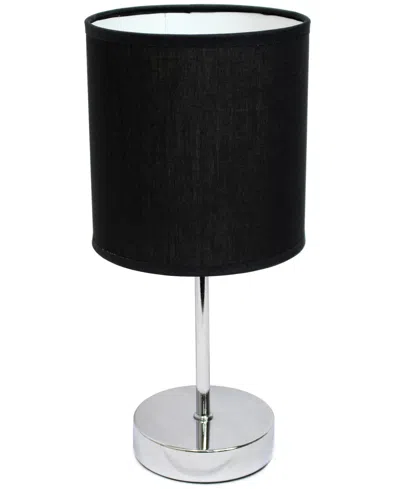 Creekwood Home Nauru 11.81" Traditional Petite Metal Stick Bedside Table Desk Lamp In Chrome With Fabric Drum Shade In Black