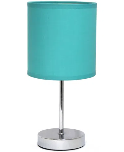 Creekwood Home Nauru 11.81" Traditional Petite Metal Stick Bedside Table Desk Lamp In Chrome With Fabric Drum Shade In Blue
