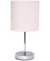 Creekwood Home Nauru 11.81" Traditional Petite Metal Stick Bedside Table Desk Lamp In Chrome With Fabric Drum Shade In Blush Pink