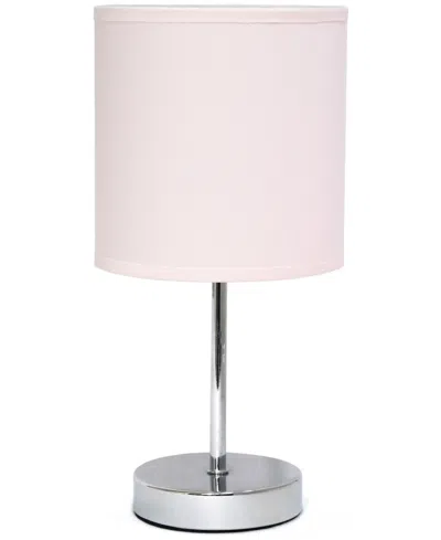Creekwood Home Nauru 11.81" Traditional Petite Metal Stick Bedside Table Desk Lamp In Chrome With Fabric Drum Shade In Blush Pink