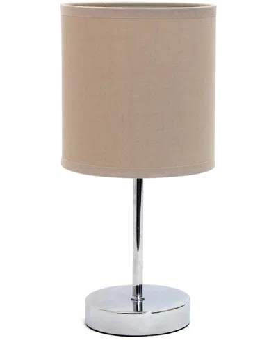 Creekwood Home Nauru 11.81" Traditional Petite Metal Stick Bedside Table Desk Lamp In Chrome With Fabric Drum Shade In Gray