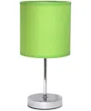 Creekwood Home Nauru 11.81" Traditional Petite Metal Stick Bedside Table Desk Lamp In Chrome With Fabric Drum Shade In Green