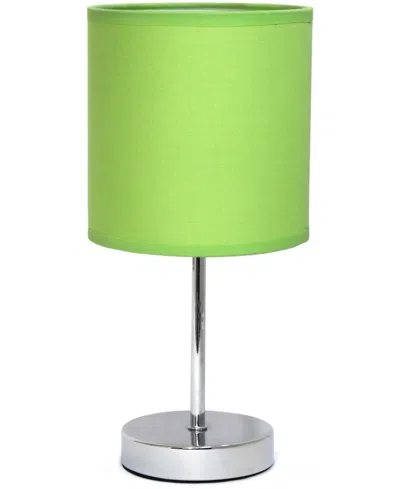 Creekwood Home Nauru 11.81" Traditional Petite Metal Stick Bedside Table Desk Lamp In Chrome With Fabric Drum Shade In Green