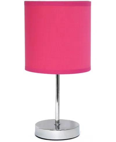 Creekwood Home Nauru 11.81" Traditional Petite Metal Stick Bedside Table Desk Lamp In Chrome With Fabric Drum Shade In Hot Pink