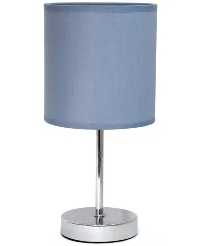 Creekwood Home Nauru 11.81" Traditional Petite Metal Stick Bedside Table Desk Lamp In Chrome With Fabric Drum Shade In Purple