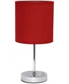 Creekwood Home Nauru 11.81" Traditional Petite Metal Stick Bedside Table Desk Lamp In Chrome With Fabric Drum Shade In Red