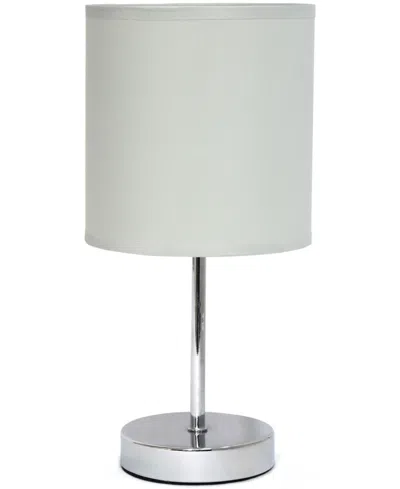 Creekwood Home Nauru 11.81" Traditional Petite Metal Stick Bedside Table Desk Lamp In Chrome With Fabric Drum Shade In Slate Gray