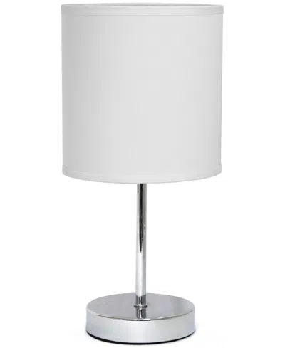 Creekwood Home Nauru 11.81" Traditional Petite Metal Stick Bedside Table Desk Lamp In Chrome With Fabric Drum Shade In White