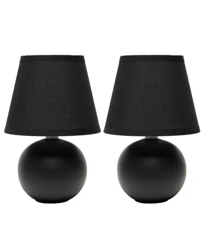 Creekwood Home Nauru 8.66" Traditional Petite Ceramic Orb Bedside Table Desk Lamp Two Pack Set, Tapered Drum Fabric In Black