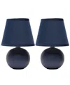 Creekwood Home Nauru 8.66" Traditional Petite Ceramic Orb Bedside Table Desk Lamp Two Pack Set, Tapered Drum Fabric In Blue