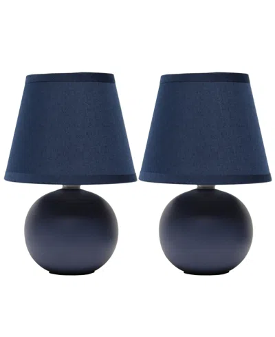 Creekwood Home Nauru 8.66" Traditional Petite Ceramic Orb Bedside Table Desk Lamp Two Pack Set, Tapered Drum Fabric In Blue