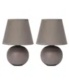 Creekwood Home Nauru 8.66" Traditional Petite Ceramic Orb Bedside Table Desk Lamp Two Pack Set, Tapered Drum Fabric In Gray